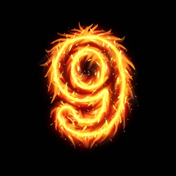 Brennende Nummer Neun Feuerflammen Wirkung Illustration Auf Schwarzem Hintergrund Brennende — Stockfoto