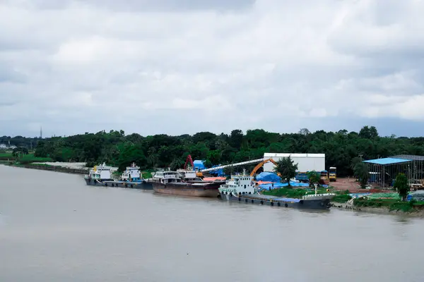 stock image Cargo ships on Voyrob River near Khulna Bangladesh, Ships in the river of Voyrob from Khulna,