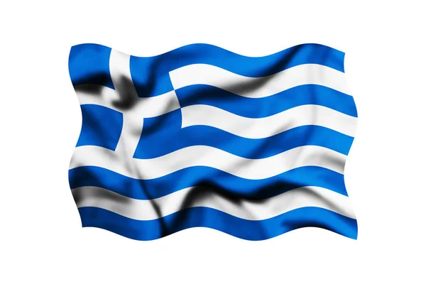 Bandeira Grécia Acenando Vento Isolado Branco Renderização Caminho Recorte Incluído — Fotografia de Stock
