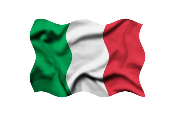 İtalya bayrağı beyaz arka planda rüzgarda dalgalanıyor. 3D görüntüleme. Kırpma Yolu İçerildi