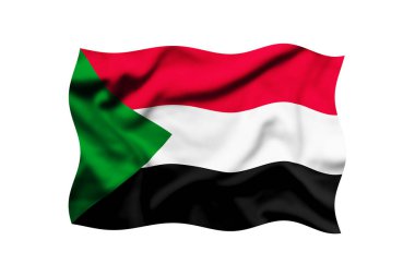 Sudan bayrağı, beyaz bir arka planda rüzgarda dalgalanıyor. Kırpma yolu dahil