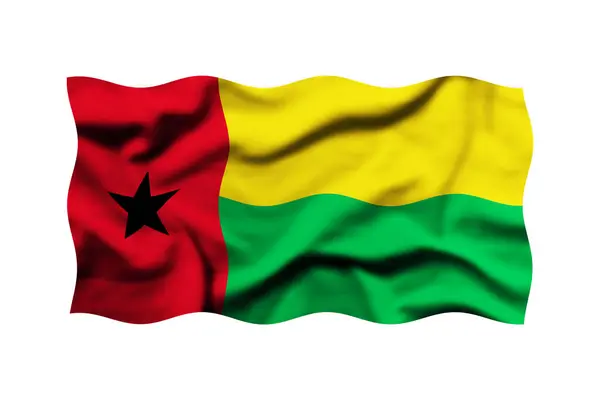 Beyaz arka planda Gine Bissau bayrağını sallıyor. 3D görüntüleme. Kırpma Yolu İçerildi