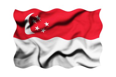 Beyaz arka planda Singapur bayrağını sallıyor. 3D görüntüleme. Kırpma Yolu İçerildi