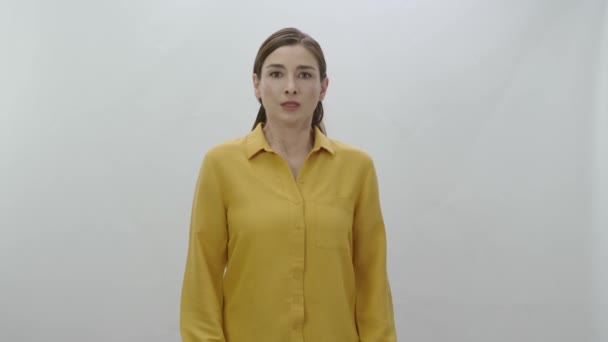 Worried Nervous Confused Uneasy Young Woman Looks Scared Scared Woman — Stock Video