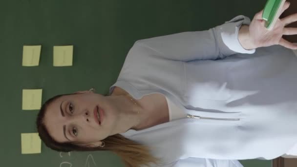Female Teacher Explaining Math Students Front Blackboard Chalk Notes Math — Stock Video