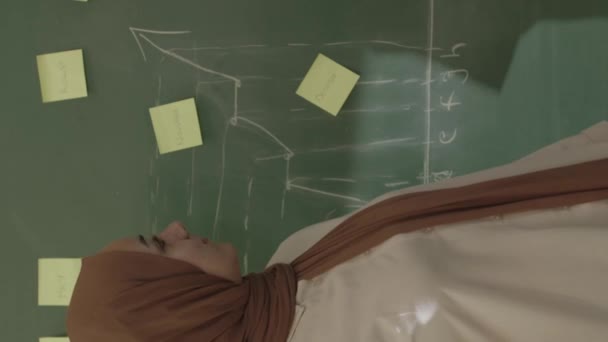 Вчитель Хіджабі Викладає Математику Студентам Перед Крейдою Вставленими Нотами Складеними — стокове відео