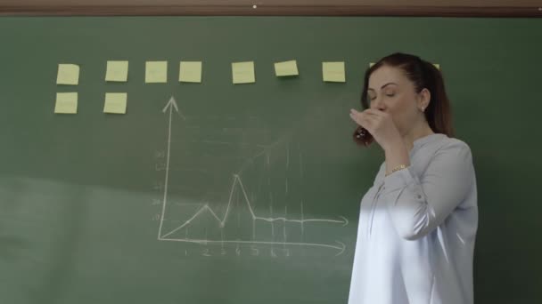 Enseignante Buvant Thé Café Expliquant Les Mathématiques Aux Élèves Avec — Video
