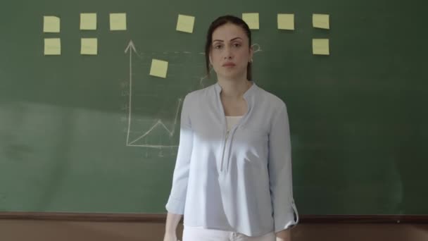Profesoară Sex Feminin Care Explică Matematica Elevilor Din Fața Tablei — Videoclip de stoc
