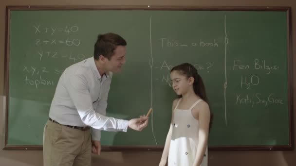 Young Teacher Teaching Math Female Student Blackboard Classroom Portrait Idealistic — Stok video