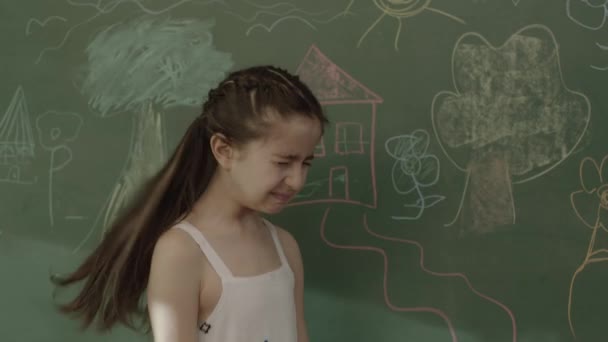Little Girl Upset She Can Solve Problem Board Problems Math — Stock Video