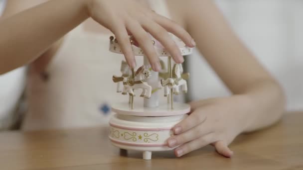 Boy Playing Music Box Toy Close Musical Play Child Hand — Videoclip de stoc