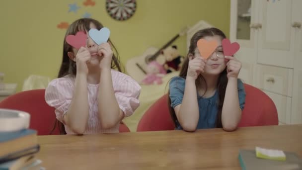 Valentine Day Mother Day Father Day Romantic Concept Little Girls — Stockvideo