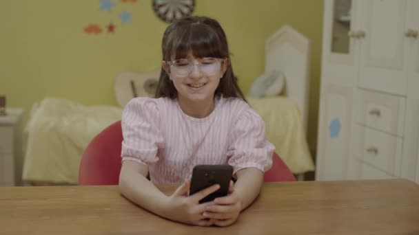 Little Cute Beautiful Girl Using New Technology While Playing Online — Video Stock