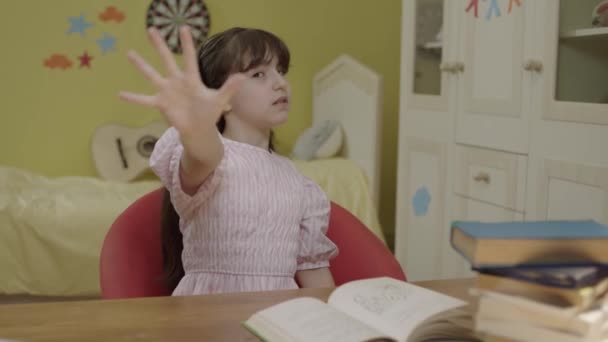 Little Girl Who Says Stop Her Hand Evil What She — Stock Video