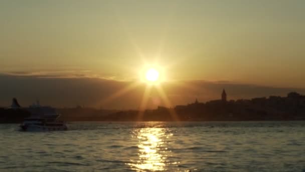 Istanbul View Sunset Lens Flare Formed Sun Falling Camera — 비디오