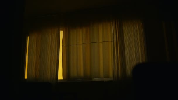 Dystopian Dark House Closed Curtains — стоковое видео