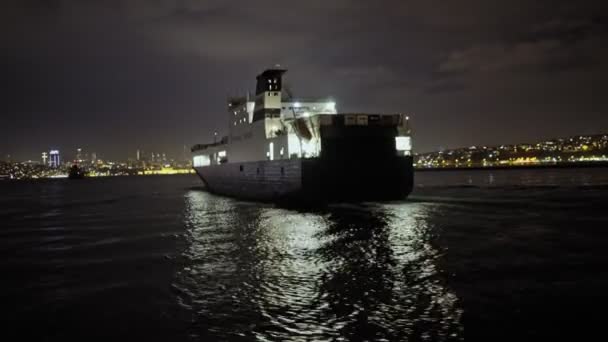 Big Cargo Ship Sea View Cargo Ship Night Large Container — Video Stock