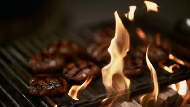 Traditional Delicious Dish Meatballs Cooked Grill Beef Burgers Cooked Flaming — Stock video