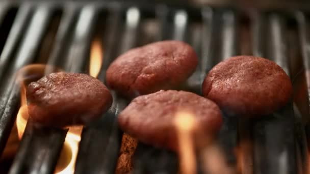 Traditional Delicious Dish Meatballs Cooked Grill Beef Burgers Cooked Flaming — Vídeos de Stock