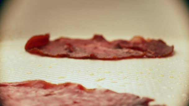 Sliced Pastrami Being Thrown Pan Super Slow Motion Bacon — Stockvideo