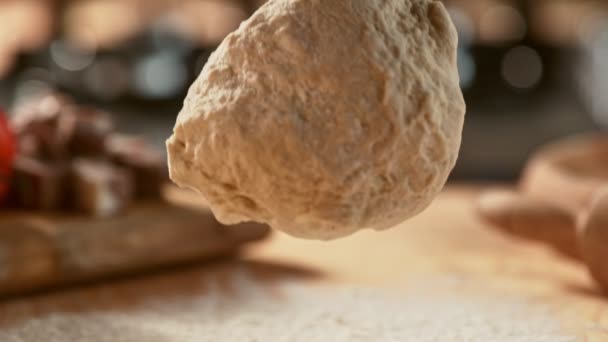 Super Slow Motion Yeast Dough Falling Wooden Floor Shot 1000Fps — Vídeos de Stock