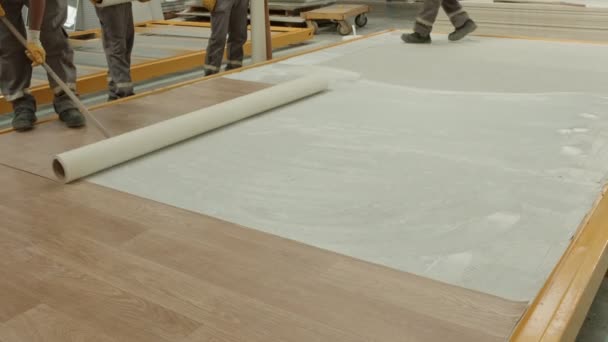 Factory Ready Made Houses Produced Workers Assemble Floor Material — Video