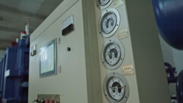 Buttons Clocks Control Panel Machine Big Transformers Factory — Stok video