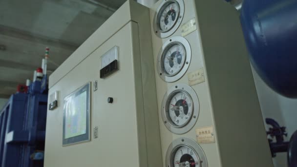 Buttons Clocks Control Panel Machine Big Transformers Factory — Vídeo de Stock