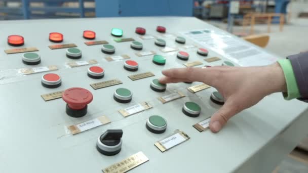 Worker Pressing Red Green Buttons Control Machine Factory Finger Push — Wideo stockowe