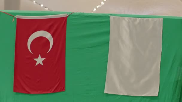 Real Turkey Flag White Flag Green Background Flag Turkey Chroma — Stockvideo