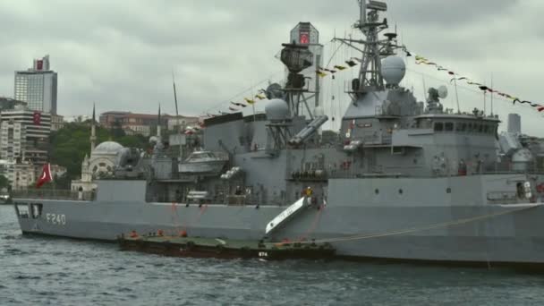 Turkish Republic Warship Anchored Bosphorus — Stock Video