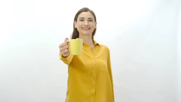 Персонаж Портрета Молодой Женщины Пьющей Чашку Кофе Чёрный Зелёный Чай Лицензионные Стоковые Фото