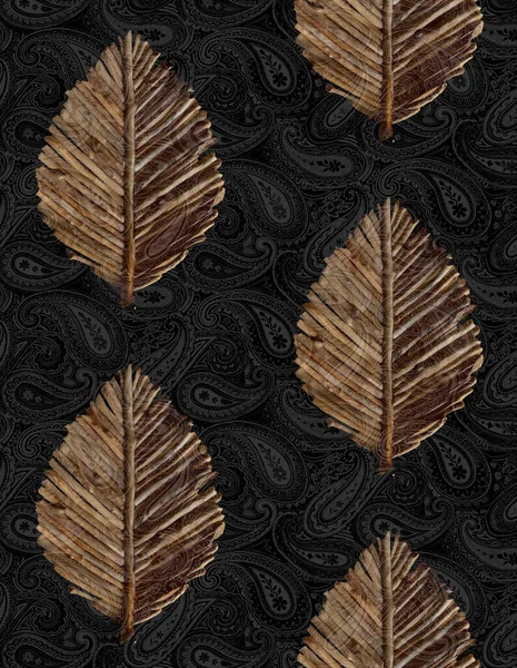 seamless pattern with hand drawn leaves illustration