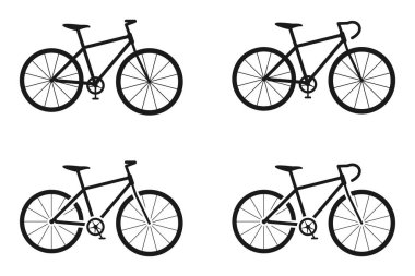 Bisiklet veya bisiklet ikonu seti. düz tasarım vektör çizimi beyaz arkaplanda izole edildi.