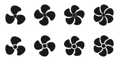 Pervane simgesi ayarlandı. düz tasarım fan pervaneleri vektörü beyaz arkaplanda izole edildi.