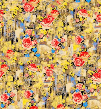 Suluboya çiçek ve yaprakları desen