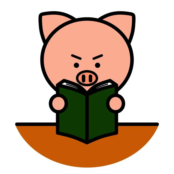 an illustration of pig reading a book