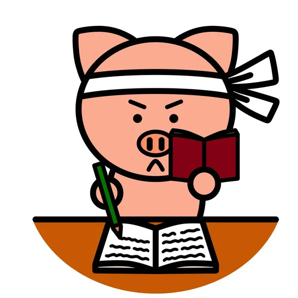 an illustration of pig studying