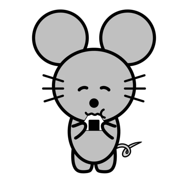 an illustration of mouse eating rice ball