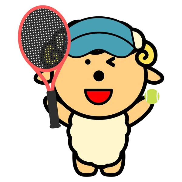 Illustrazione Pecore Che Detengono Una Racchetta Tennis — Foto Stock