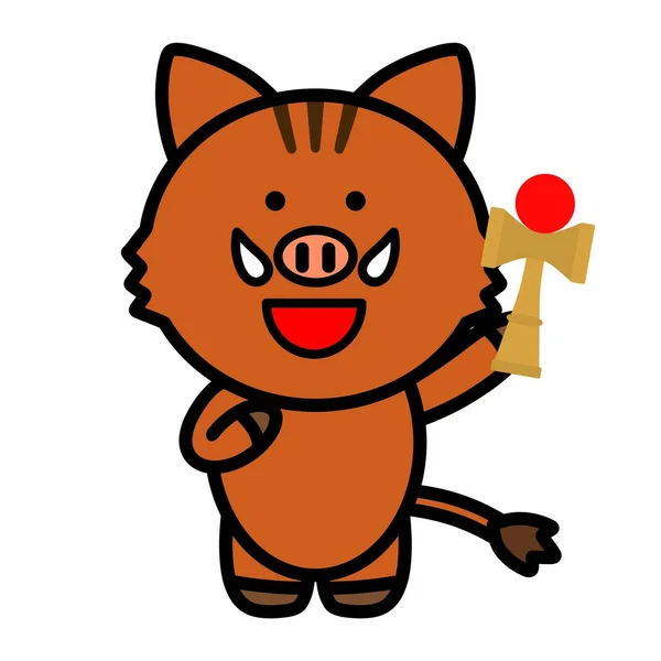 Eine Illustration Von Wildschweinen Die Ein Japanisches Kendama Halten — Stockfoto