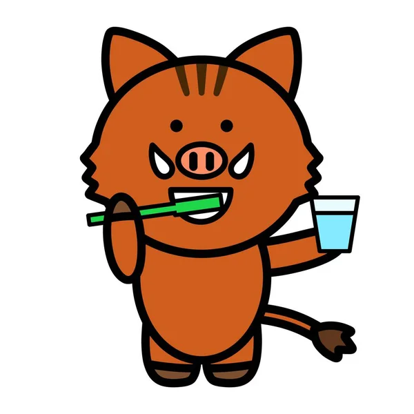 Illustration Boar Brushing Teeth — Stock Photo, Image