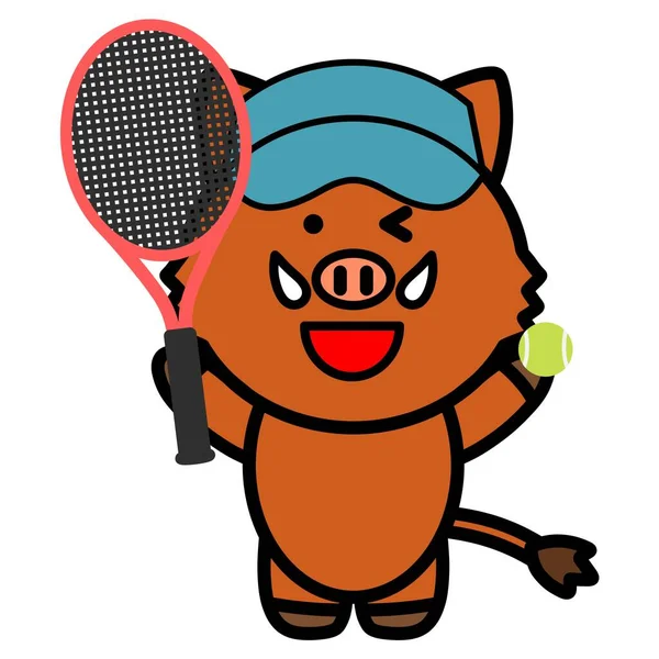 Een Illustratie Van Een Zwijn Met Een Tennisracket — Stockfoto