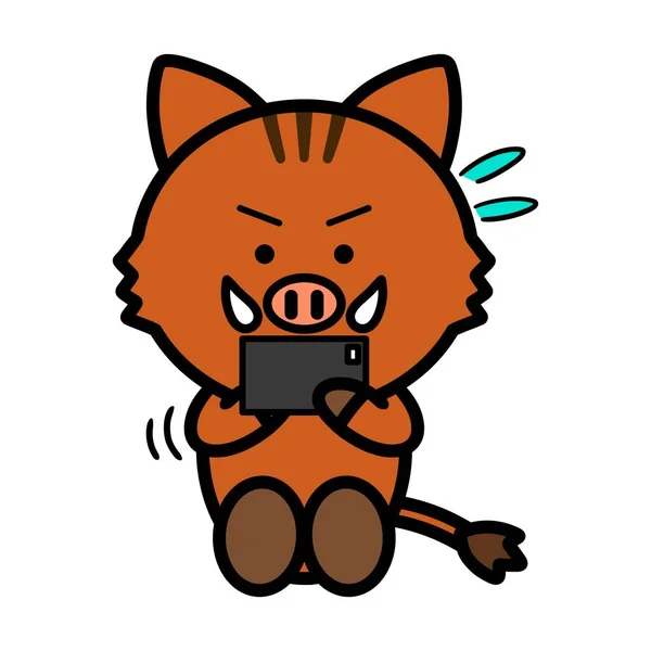 Een Illustratie Van Everzwijn Verslaafd Aan Smartphone Spel — Stockfoto