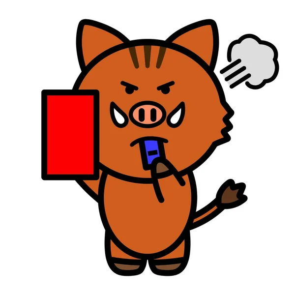 Een Afbeelding Van Een Zwijn Met Rode Kaart — Stockfoto