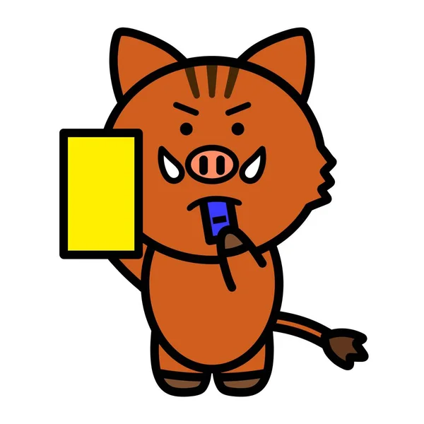 Illustration Boar Giving Yellow Card — Stock Photo, Image