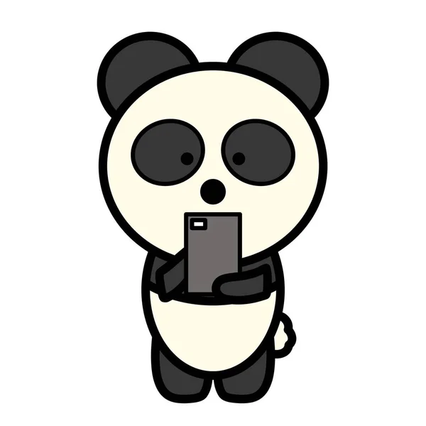 熊猫使用智能手机的一个例子 — 图库照片