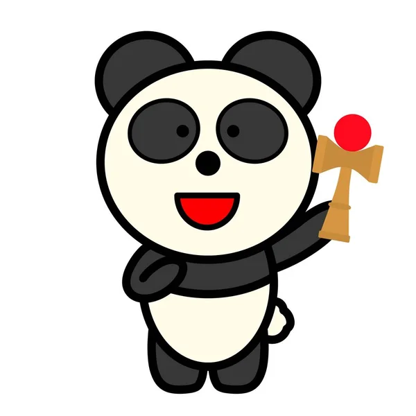 an illustration of panda holding a Japanese kendama