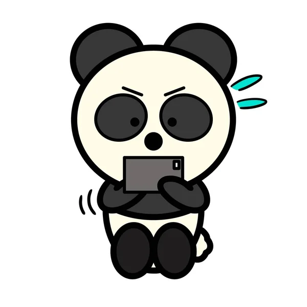 Ilustracja Panda Uzależniony Smartfona Gry — Zdjęcie stockowe