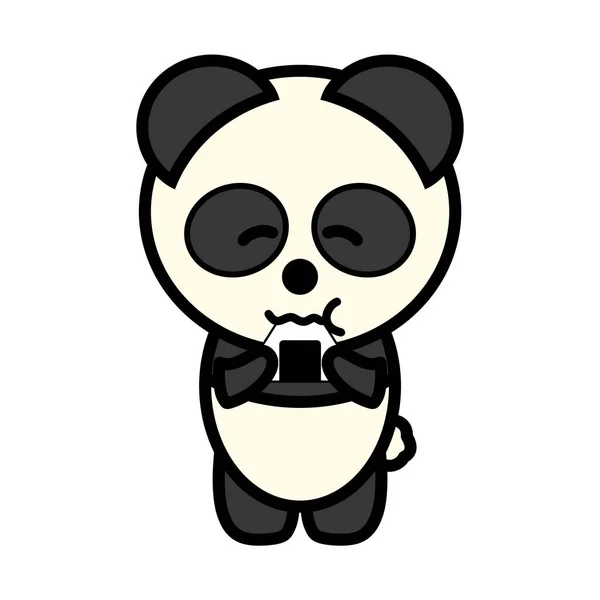 Egy Illusztráció Panda Eszik Rizsgolyó — Stock Fotó